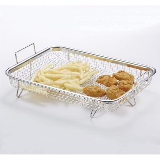 Roestvrijstalen grillmand, multifunctioneel grillrooster, bakmand voor friet, grillen (30 x 22 x 5 cm)