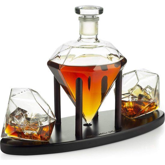 Diamant Whiskey & Wine Carafe Decanter - Geschenken voor mannen - 900 ml - Verjaardagscadeau Gift Set - Inclusief 9 Whiskey Stones & Pourers & 2 Whisky Diamond Glazen - Schnapps Decanter