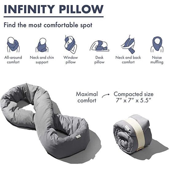 Design Infinity Pillow - reiskussen, nekkussen, ideaal voor op reis, kantoor, ontwerp, zacht neksteunkussen, grijs