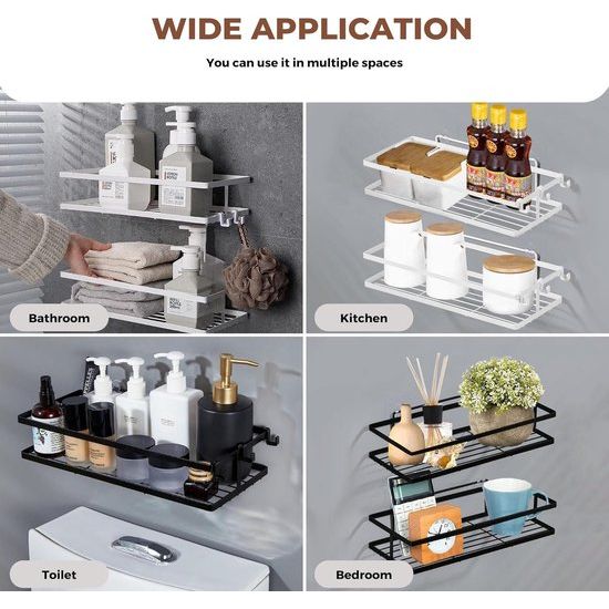 Rek badkamer. Wit roestvrij staal doucherek zonder boren. Multifunctioneel van badkuip, keuken, eenvoudig te installeren met lijm.