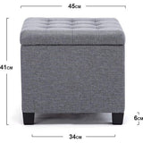 Kruk met opbergruimte, zitkubus met deksel, zitkist, voetenbankkist opbergdoos, linnen, 44 L, 45 x 41 x 41 cm, grijs