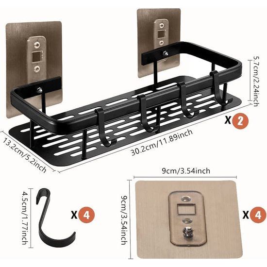 2 stuks doucherek, doucheplank zonder boren, zelfklevend rek douche, waterdicht & roestvrij badkamerrek, lijmrek badkamer met 4 kleefvlakken en 4 haken voor badkameraccessoires, keuken woonkamer