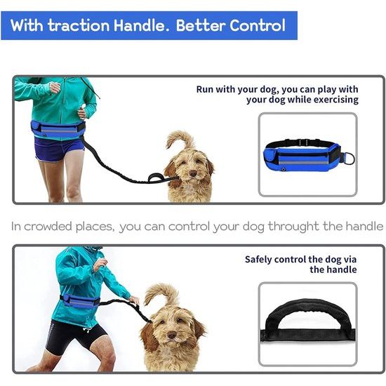 Hond Jogging Lood Handsfree Hardlopen Wandelen Webbing Anti-Stress Reflecterend 160-220cm (Blauw)