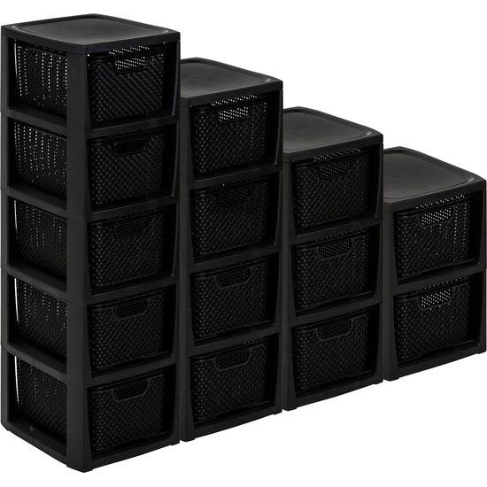 Home essentiële plank in rotan design, BPA-vrij kunststof PP, zwart, 29,5 x 24 x 80 cm, 5 manden.