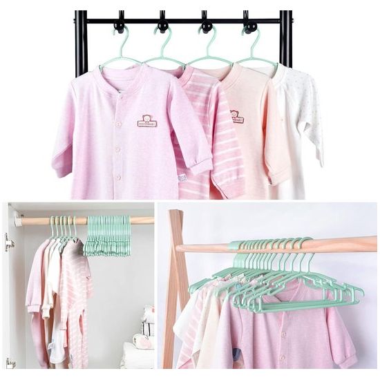 36 stuks kleerhangers kinderkleerhangers, set babykleerhangers van kunststof, opbergkast, kledinghangers, 27 cm, voor peuters en baby's, groen