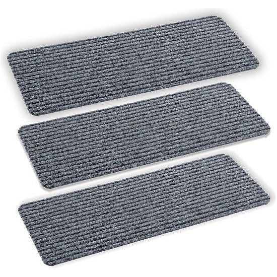 Deurmat voor binnen, grijs, vuilvangmat, antislip, 25 x 60 cm, set van 3 waterafstotend, Rib Line voetmatten, duurzaam, antistatisch
