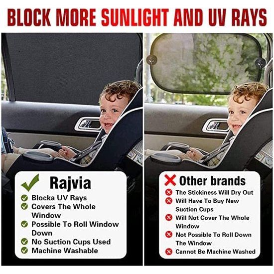 Universele zonneklep, autonet, zonwering voor baby's met gecertificeerde UV voor zijruiten, mesh-materiaal, beschermt passagiers, kinderen en huisdieren (XL)