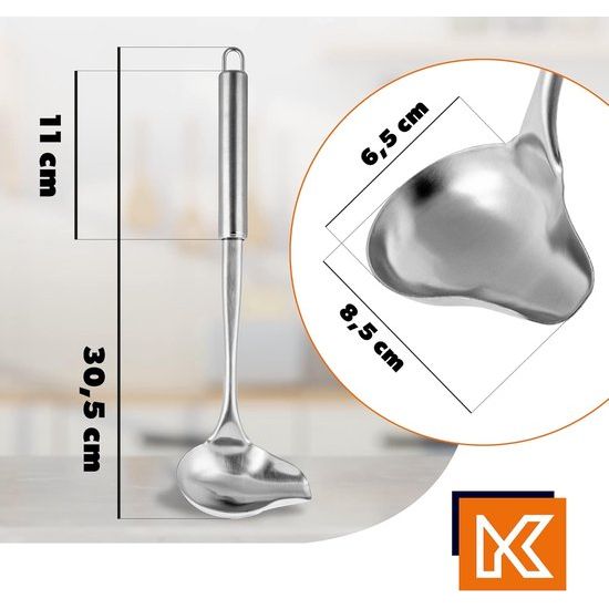 Juslepel van roestvrij staal - sauslepel met lange steel, pollepel, gietlepel, voorlepel met ovale haak - zilverkleurig, vaatwasmachinebestendig