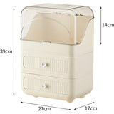 Make-up organizer met deksel en 2 laden, stofdicht, grote capaciteit, beauty-organizer voor kaptafel, badkamer, slaapkamer