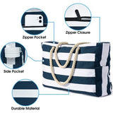 Strandtas, strepen, tote bag, badtas, waterdicht, strandtas, groot, met ritssluiting, shoppertas, strandtas, XXL, familie, boodschappentas, schoudertas, effen tas, reistas, donkerblauw,