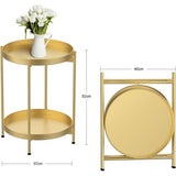 Metalen bijzettafel, rond, goud, salontafel met afneembare lade, Ø 40 x h 50 cm, salontafel, nachtkastje voor woonkamer, slaapkamer, kantoor