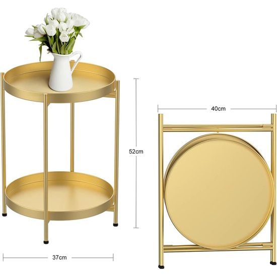 Metalen bijzettafel, rond, goud, salontafel met afneembare lade, Ø 40 x h 50 cm, salontafel, nachtkastje voor woonkamer, slaapkamer, kantoor