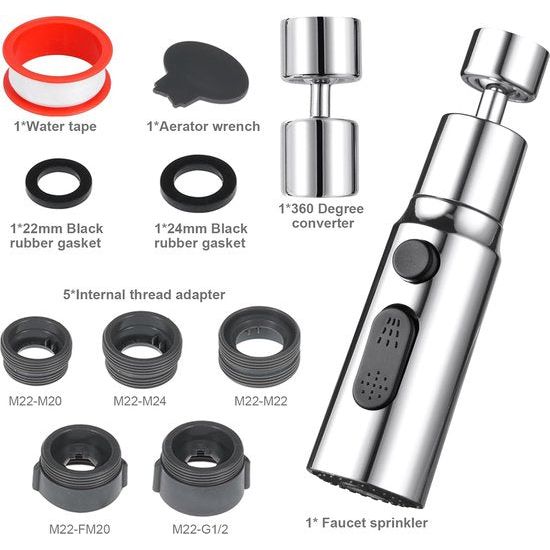 Tap Aerator, 3 Modes Kitchen Bathroom Tap Bubbler Filter with 2 (M22 and F24) Adapters, 360 Degree Swivel Multifunctional Water Saving for Kitchen/Bathroom Tap (Silver)
