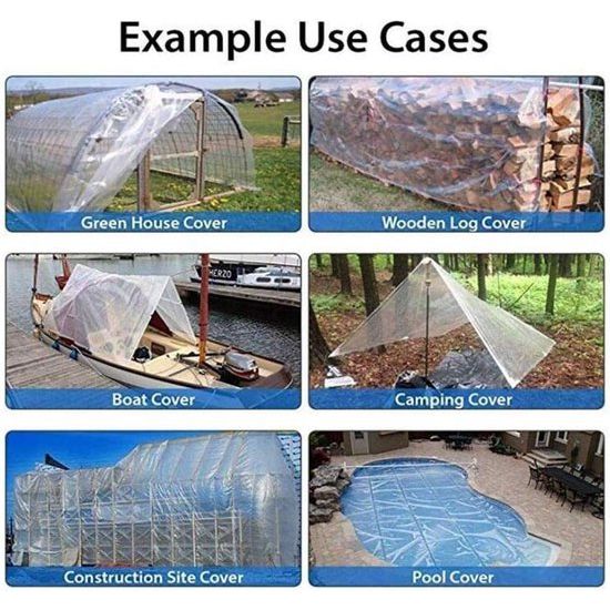 Dekzeil, waterdicht, transparant, met ogen, afdekzeil, bootzeil, met ogen, dik materiaal, 5 ml, voor tuinmeubelen, zwembad, auto, 2 x 3 m