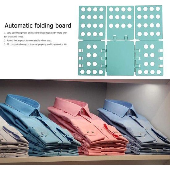 Vouwplank voor wasgoed, broeken, overhemden, ondergoed voor kinderen en volwassenen, vouwhulp, T-shirt, vouwen, vouwplank, vouwplank, overhemdenvouwer, wasvoucher (blauw + groen)