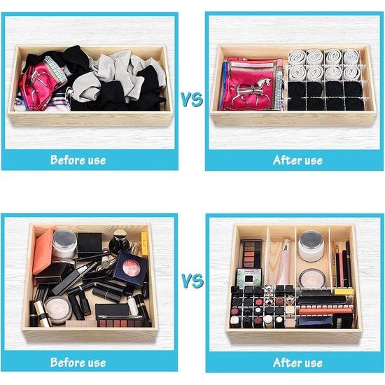 Ladeverdelers, lade-verdelers, ladeverdelers, verstelbare lade-organizer, witte scheidingswanden, lade-inzet voor ondergoed, sokken, cosmetica, slaapkamer, kantoor, doe-het-zelf, 37 cm, 16 stuks