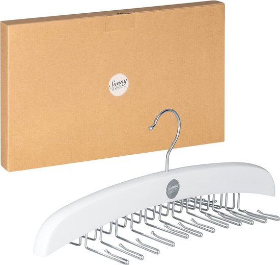 Houten kleerhangers, dassenhouder met geschenkdoos, kastorganizer, opbergen voor stropdassen, sjaals, doeken, ruimtebesparend (wit)