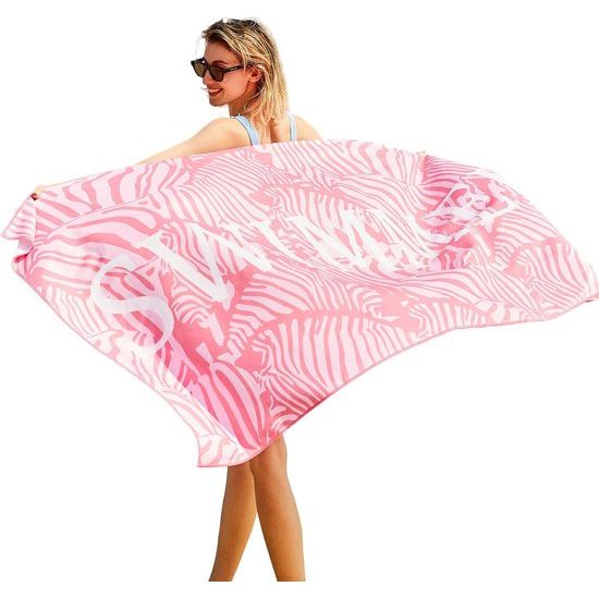 Strandlaken, groot, microvezelhanddoek 180 x 90 cm, zandafstotend, sneldrogend microvezel strandlaken, groot, voor strand/zwembad/strandstoelen (zwemmerroze)