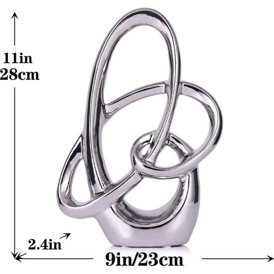 Modern zilver decor keramiek beeld - abstract huisaccent en tafelbeeldje voor woonkamer, slaapkamer, badkamer, kantoor, plank, schoorsteenmantel - bruiloft, eetkamerdecoratie