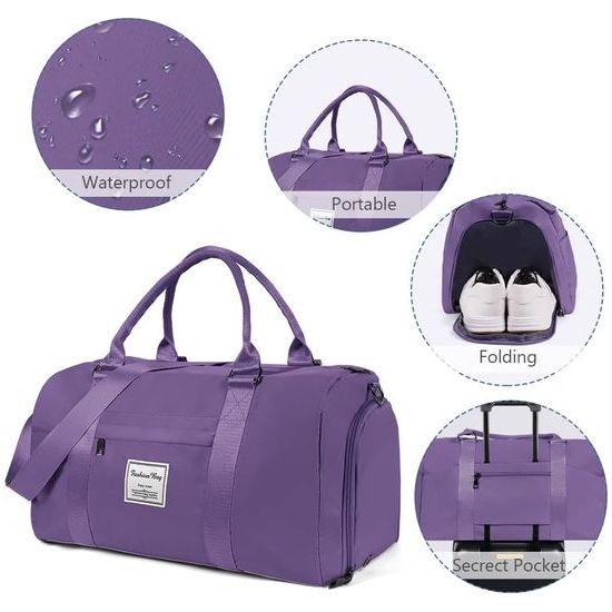 Sporttas, reistas, sporttas met schoenenvak en natvak, waterdichte weekendtas, reistas, bagagetas voor sport en reizen voor mannen en vrouwen, #3 paars,