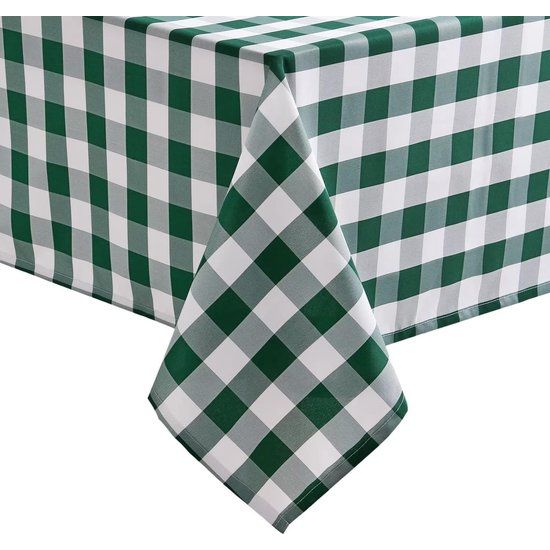 Geruit vierkant tafelkleed van polyester, vuilafstotend, waterafstotend en kreukvrij, wasbaar, tafelkleed voor eetkamer, feest, tuin, 130 x 220 cm, groen en wit