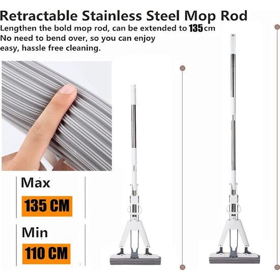 Dweilmop van PVA, absorberend, professioneel, opvouwbaar, absorberend, met PVA-spons en telescoopsteel, 34 cm wisbreedte, telescoopsteel tot 135 cm lengte