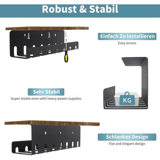 2 stuks kabelgoot, bureau, kabelgeleiding bureau, kabelmanagement, complete set, kabelhouder kabelgoot, tafel, kabelmanagement Under Desk - zwart