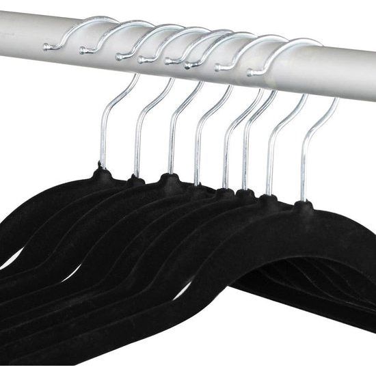 Kleerhangers fluweel kleerhangers 50 stuks jassenhangers met antislip oppervlak beugel 360° draaibare haak zwart