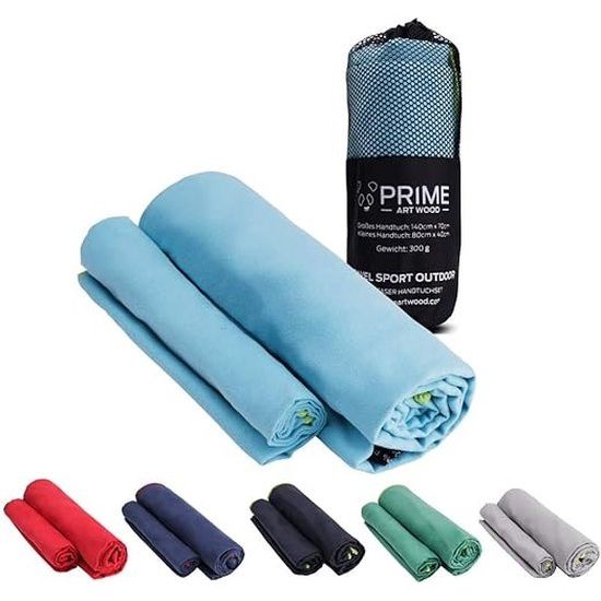 Microvezelhanddoekenset van 2 (70 x 140 cm en 40 x 80 cm) Sneldrogend, extreem absorberend, ultralicht Reishanddoekenset met tas - Ideaal voor buiten, reizen, kamperen