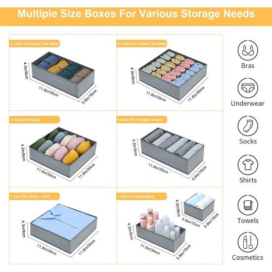 10 stuks stoffen opbergdozen, lade-organizer, opvouwbare kledingkast-organizer, opbergsysteem voor ondergoed, beha's, sokken, kleding, grijs