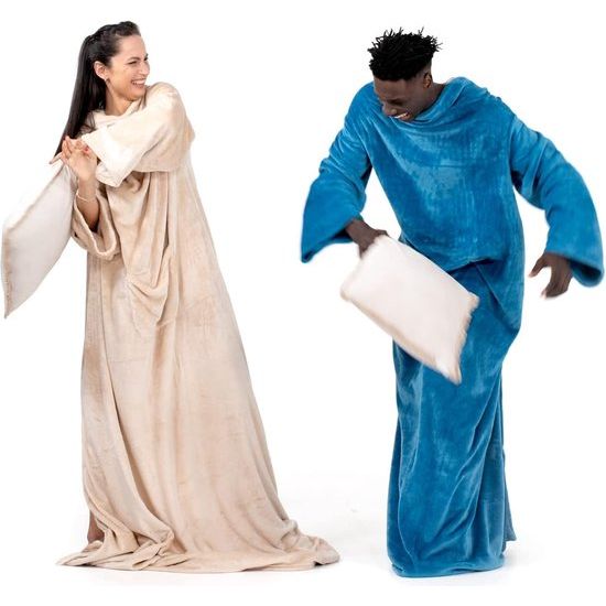 Tv-deken van microvezel, knuffeldeken met mouwen en zakken, microvezeldeken, zachte fleece deken met zakken voor voeten, dagsprei, paars, 170 x 200 cm