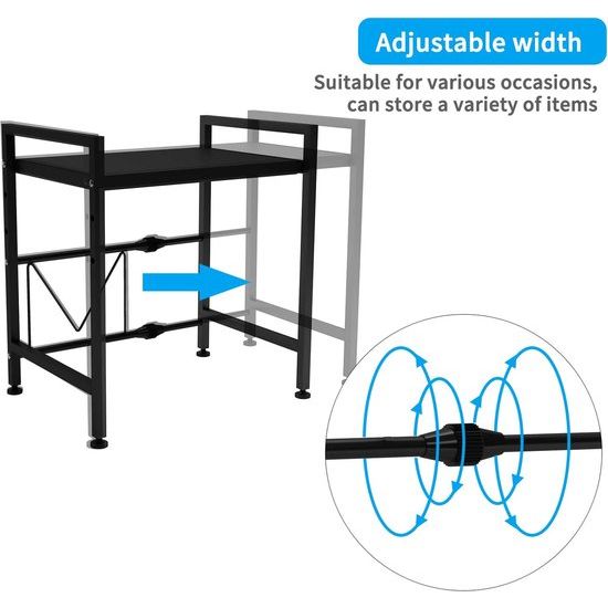 2-laags uitschuifbaar magnetronovenrek met 3 ophanghaken Magnetronovenstandaard met opbergruimte voor aanrechtorganisator printerstandaard (zwart)