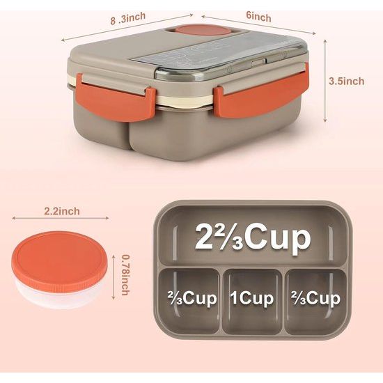 lunchbox, broodtrommel voor volwassenen, luchtdichte broodtrommel met 4 vakken en bestekset, lunchbox, ontbijtdoos voor magnetron, vaatwasser, geschikt voor lunchtrommel voor werk, kantoor