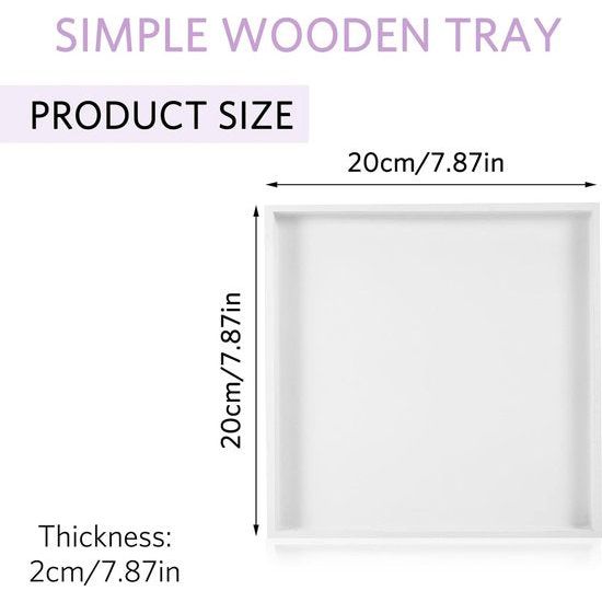 Wit decoratief dienblad, houten dienblad voor sieraden en levensmiddelcosmetica, 20 x 20 cm