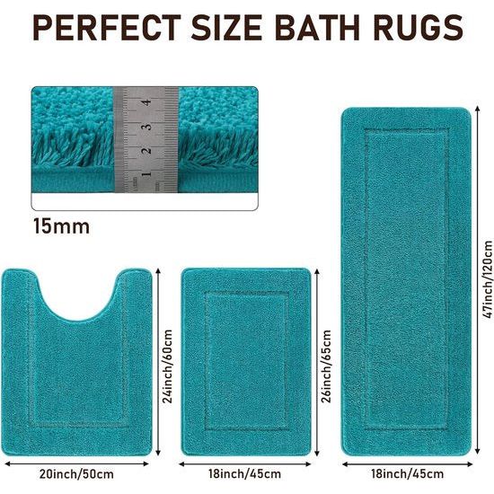 Microvezelbadmattenset, 3-delige antislip wasbare badmat en toiletmat, absorberende badkamertapijtset, turkoois