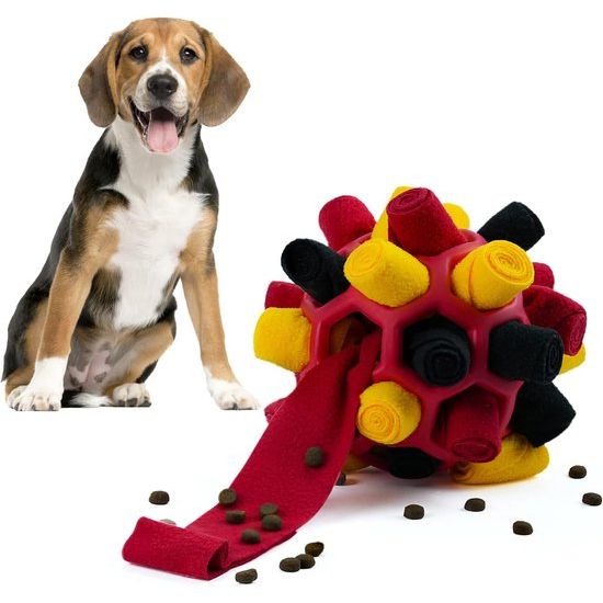 Snuffelbal Voor Honden - Interactief Hondenspeelgoed - Snuffelspeelgoed - Geurtraining - Voor Kleine Middelgrote Honden - Zwart/Rood/Goud