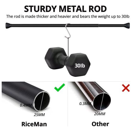 Curtain Pole No Drilling Required, Shower Curtain Rail, Curtain Rail, Clamping Rod for Heavy Curtains, Telescopic Clothes Rail, Extendable, Tension Rod, 114-184 cm, Black