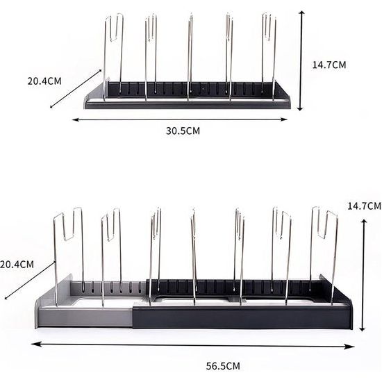 Dekselhouder, roestvrije pannenhouder, pannenorganizer, multifunctioneel telescopisch opbergrek, verstelbaar potdeksel, opslag, voor keukengerei, deksel, pannenorganizer