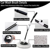 15° boog autowasborstel met lange handgreep, telescoop staal, 109 cm, aluminium autoborstels, zachte autowasmop, flagrant, reinigingsborstels voor vrachtwagens, suv, caravans, wasborstel, camper, microvezelmop