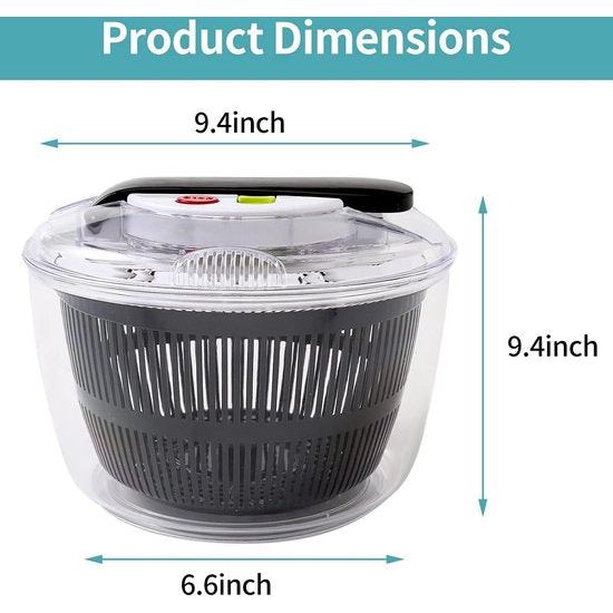 Saladecentrifuge, 5L handmatige slacentrifuge & Fruit Groente Wasdroger met Veilig Dekselslot & Draaigreep, smakelijkere salades en snellere voedselbereiding