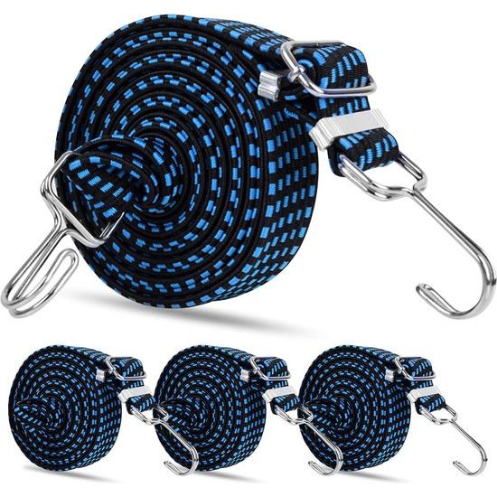 Spanrubber met haken, 4 expander spanbanden met haken, verstelbare bagagespanner, brede rubberen spanner met haak voor steekwagen, bagagerek, fiets, motor, camping, blauw. (1M)