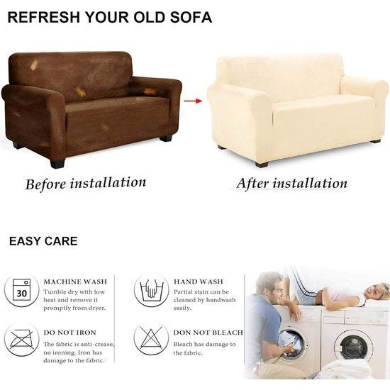 Fluwelen fauteuilhoes, zachte fluwelen pluche bankovertrek, stijlvolle luxe meubelhoezen, antislip, high stretch stoelhoes (1-zits, ivoor)