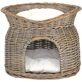 Rieten mand voor katten Cat cave Kattenmand met kussen 55x39x43 cm, grijs