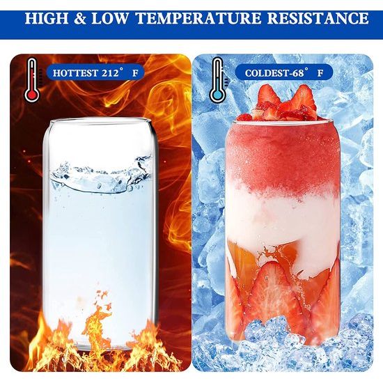 Aikio drinkglazen met bamboe deksels en glazen rietjes, 4 sets 16 oz ijskoffiemokken blikvormige glazen bekers bierglazen pintglazen geweldig voor watercocktail whisky frisdrank cadeau