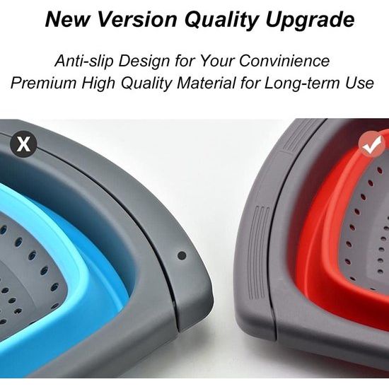 Zeef inklapbaar, inhoud 3,8 l, siliconen mand, 265 mm, zeef, inklapbaar met uittrekbare handgrepen, geschikt voor de meeste maten, ruimtebesparend, snel legen voor keukenwerkzaamheden, rood