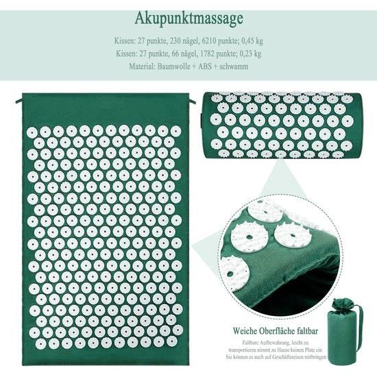 Acupressuurmat & kussenset, acupunctuurmat, spikes, yogamat voor massage, wellness, ontspanning en spanningen, ontspanning, spieren, ontspanning na sport, herstel, met draagtas