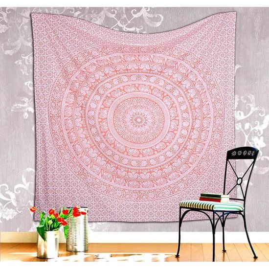 Indiaas wandtapijt, mandala, roségouden olifant, boho, wanddecoratie, esthetische kamerdecoratie, wanddoek mandala, psychedelisch 208 x 210 cm.