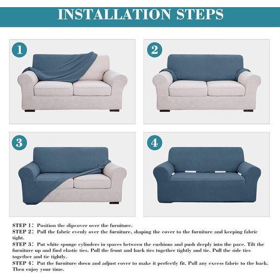 Bankhoes, stretch, elastische bankovertrek met armleuning, 4-zits, grijsblauw, elastaan, antislip, bankovertrek met anti-slip schuim en 1 kussensloop, wasbare bankovertrek voor huisdieren