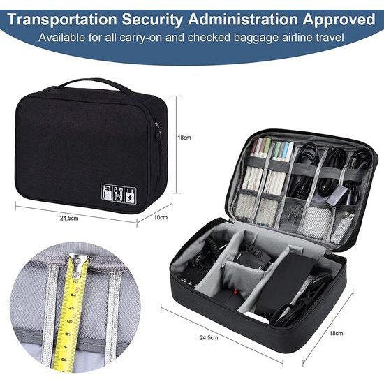 Kabeltas universele reiskabel organizer tas kubussen kabeltas, 2-laags waterdichte verstelbare kabelorganizer voor oplaadkabel mobiele telefoon, powerbank, USB-sticks, SD-kaarten