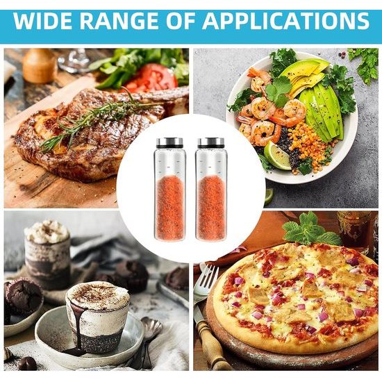 Kruidenpotjes, 500 ml, met draaideksel, 2 stuks borosilicaatglas, kruidenstrooier met 3 soorten roestvrijstalen kruidengaten, horen voor keuken, eetkamer, barbecue in de open lucht